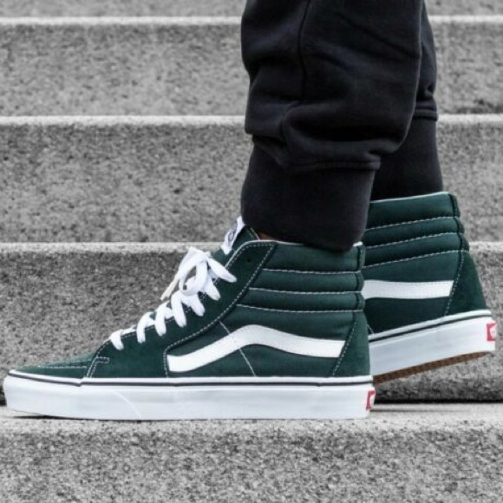 Vans Green and White High-Top Sneakers